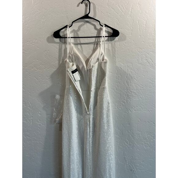 B. Smart White Sequin Gown with Slit & Adjustable Straps — Size 3/4, NWOT - Picture 11 of 16